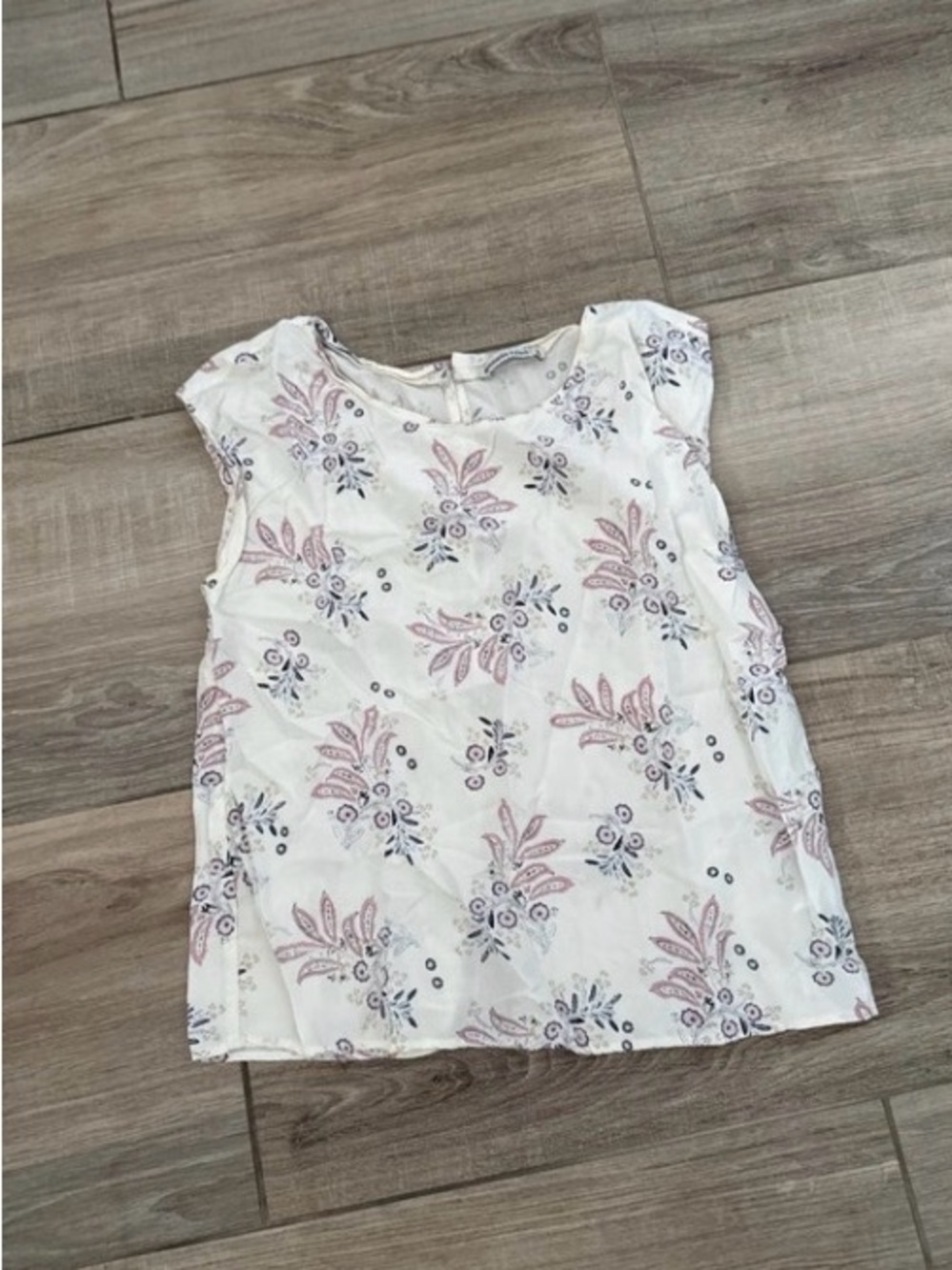 Abercrombie & Fitch White Floral Print Cap-Sleeve Blouse